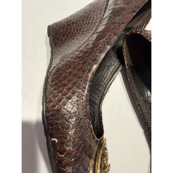 Tory Burch Sophie Wedge Chocolate Brown Leather Snakeskin Wedges Women's 7.5 - Picture 9 of 12